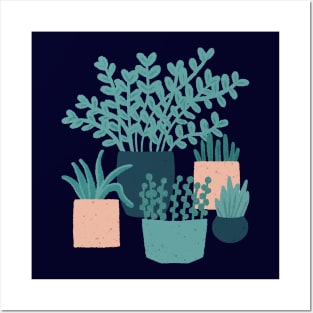 Plants & Cacti (Ultramarine & Midnight) Posters and Art